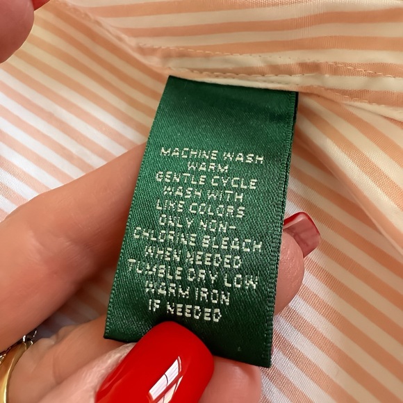 Lauren Ralph Lauren Petite Pink White Striped Ruffle Blouse Cotton P/L - Picture 6 of 9